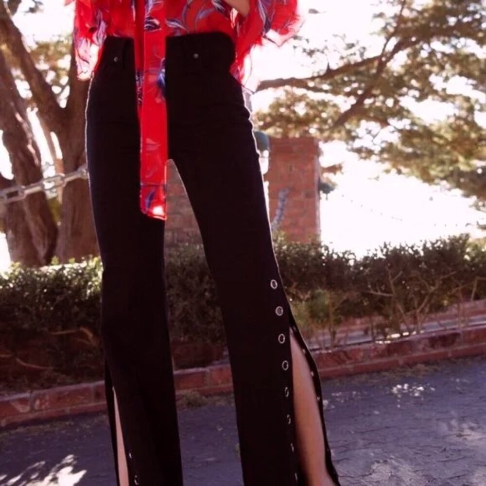 NWT Misa Los Angeles Super Star Slit Flare Jeans Black